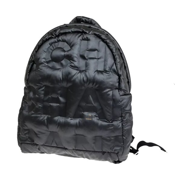 CHANEL Doudoune Backpack Embossed Nylon Leather Gray Black Italy 55RF175 - Picture 1 of 15